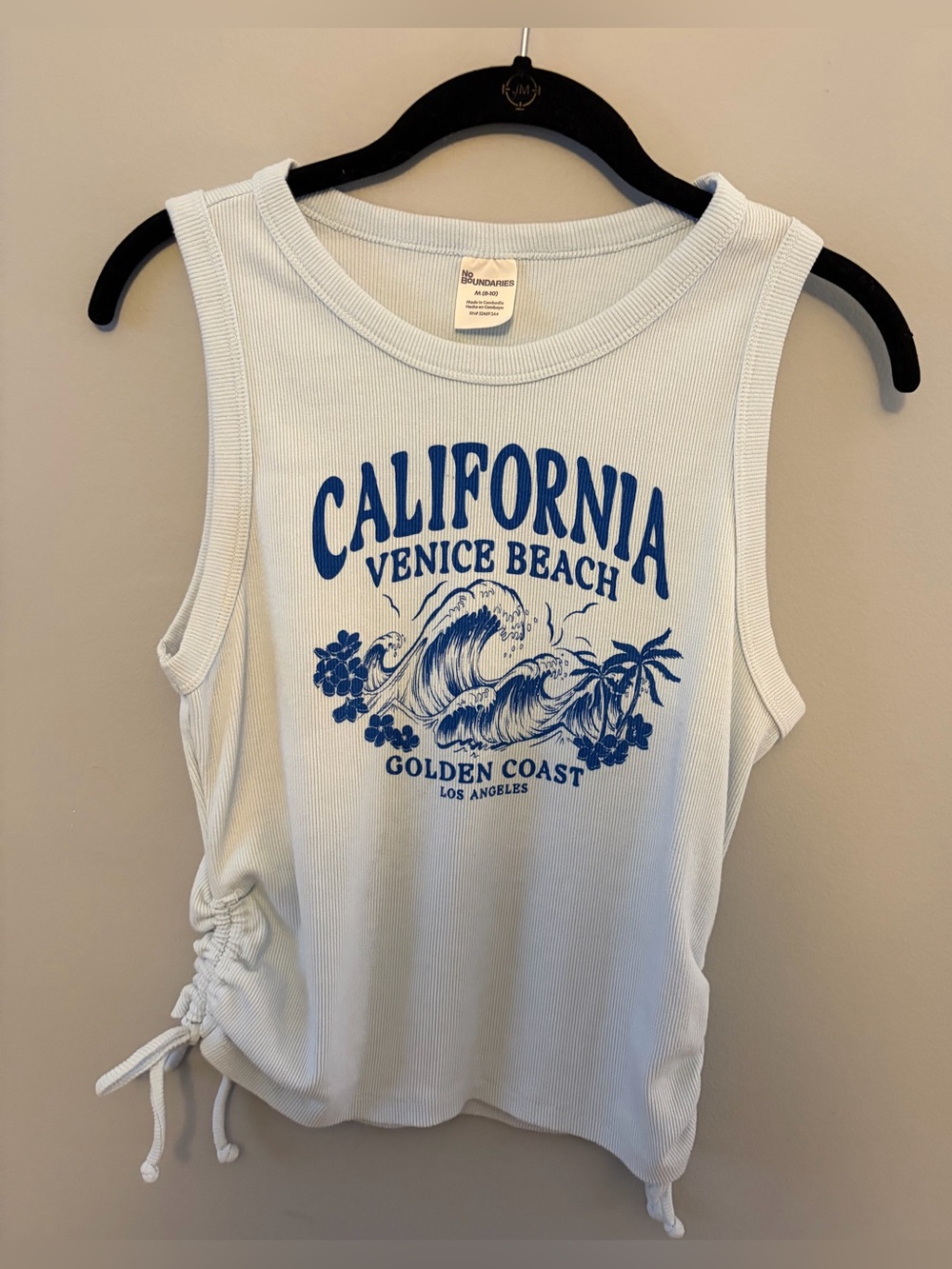 No Boundaries Light Blue Tank with Blue California Venice Beach Graphic